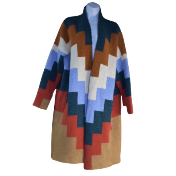 Sita Murt Anthropologie Maxi Jacquard Geometric Sweater Open Front Long Cardigan - Picture 1 of 13
